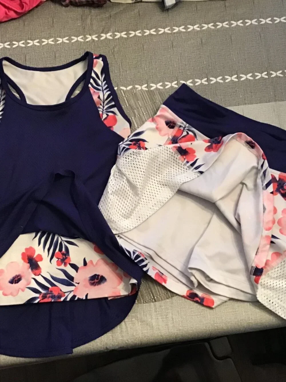 Avia Girl's Tennis/Activewear Set--Tank Top & Skort Navy/Floral--Size 10-12